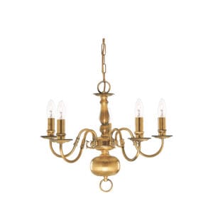 Ceiling Pendants - Searchlight Flemish 5Lt Pendant Solid Brass Metal (1019-5AB)