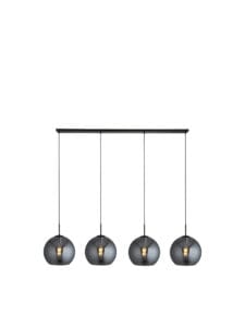 Ceiling Pendants - Searchlight Amsterdam 4Lt Bar Pendant Black Metal & Smoked Glass (1024-4SM)