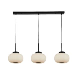 Ceiling Pendants - Searchlight Lumina 3Lt Bar Pendant Black Metal & Opal Ribbed Glass (10271-3BK)