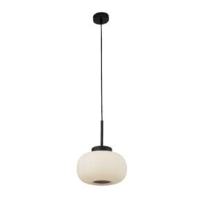 Ceiling Pendants - Searchlight Lumina Pendant Black Metal & Opal Ribbed Glass (10272-1BK)
