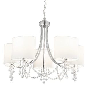 Ceiling Pendants - Searchlight Nina 5Lt Pendant Chrome Crystal & Fabric Shades (1055-5CC)