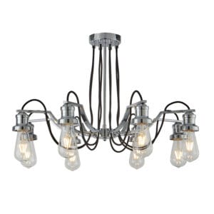 Ceiling Pendants - Searchlight Olivia 8Lt Pendant Chrome & Black Braided Cable (1068-8CC)