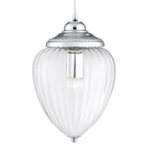 Ceiling Pendants - Searchlight Moscow Pendant Chrome Metal & Ribbed Glass (1091CC)