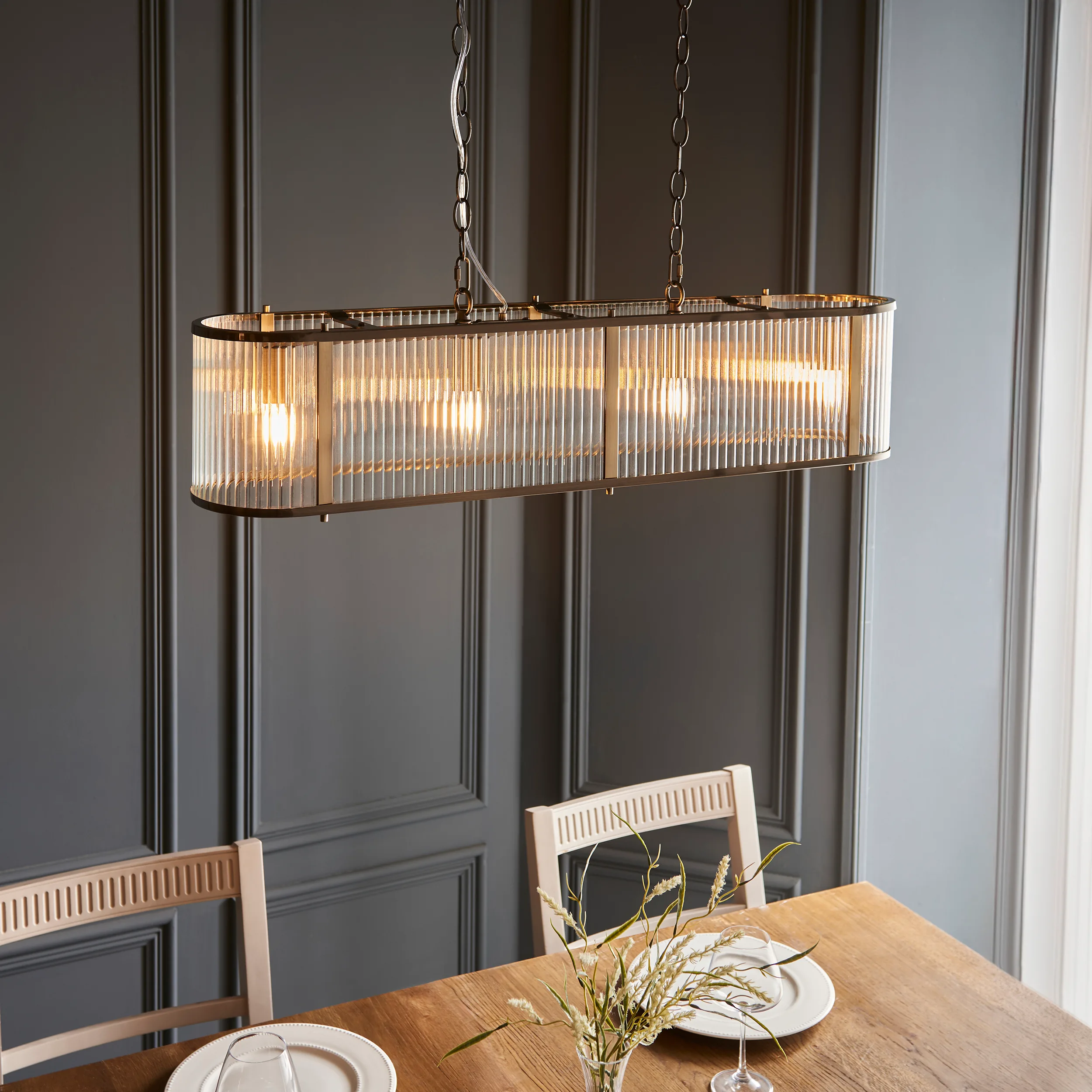 Ceiling Pendants - Endon Ridgeton 4lt Linear Pendant (110945) - View 3