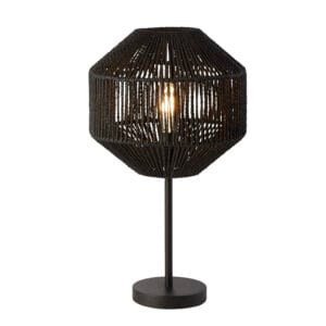 Table Lamps - Searchlight Wicker Table Lamp Matt Black Metal & Black Rope Shade (11201-1BK)