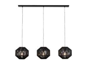 Ceiling Pendants - Searchlight Wicker 3Lt Bar Pendant Matt Black Metal & Black Rope Shade (11201-3BK)