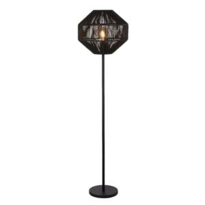 Floor Lamps - Searchlight Wicker Floor Lamp Matt Black Metal & Black Rope Shade (11202-1BK)