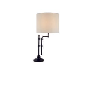 Table Lamps - Searchlight Munich Table Lamp Matt Black Metal & Natural Linen Shade (12082-1BK)