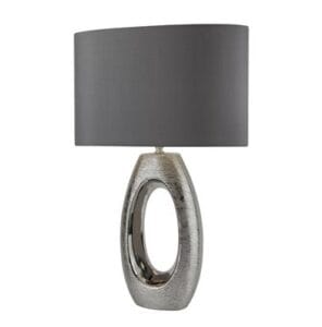 Table Lamps - Searchlight Artisan Table Lamp Ceramic Chrome & Grey Faux Silk Shade (1213CC)