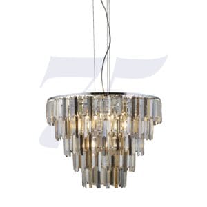 Ceiling Pendants - Searchlight Clarissa 9Lt Pendant Chrome & Clear Smoked & Amber Glass (1229-9CC)