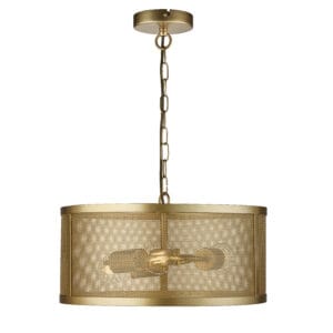 Ceiling Pendants - Searchlight Fishnet 3Lt Pendant Matt Gold Metal & Mesh Shade (12483-3GO)