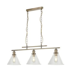 Ceiling Pendants - Searchlight Pyramid 3Lt Pendant Antique Brass & Glass Shades (1277-3AB)