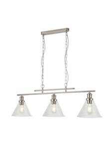 Ceiling Pendants - Searchlight Pyramid 3Lt Bar Pendant Satin Silver Metal & Glass (1277-3SS)