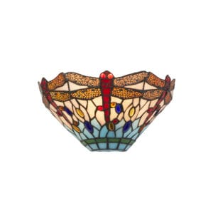 Wall Lighting - Searchlight Dragonfly Wall Light Antique Brass Metal & Stained Glass (1283-17)