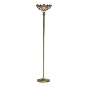 Floor Lamps - Searchlight Dragonfly Floor Lamp Antique Brass & Stained Glass (1285)