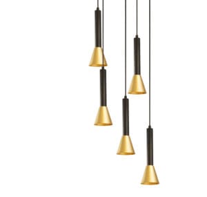 Ceiling Pendants - Searchlight Signal 5Lt MultiDrop Pendant Black & Gold Metal (13611-5BGO)
