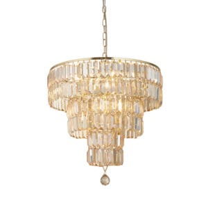Ceiling Pendants - Searchlight Empire 5Lt Pendant Satin Brass Metal & Champagne Glass (1375-5SB)