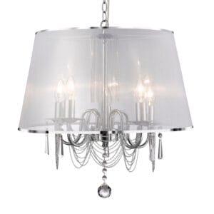 Ceiling Pendants - Searchlight Venetian 5Lt Pendant Chrome Voile Shade & Crystal Glass (1485-5CC)