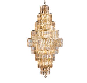 Ceiling Pendants - Searchlight Empire 13Lt Chandelier Satin Brass Metal & Champagne Glass (1500SB)