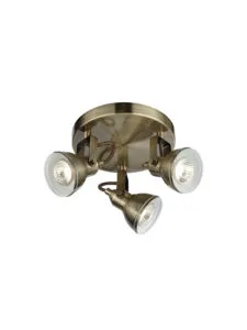 Spotlights - Searchlight Focus 3Lt Round Spotlight Antique Brass Metal (1543AB)