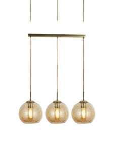Ceiling Pendants - Searchlight Balls 3Lt Bar Pendant Antique Brass Metal & Amber Glass (1623-3AM)