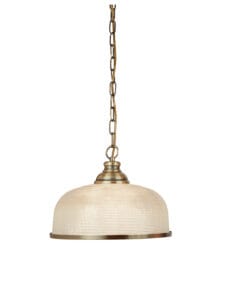 Ceiling Pendants - Searchlight Bistro II Pendant Antique Brass & Holophane Style Glass (1682AB)