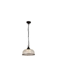Ceiling Pendants - Searchlight Highworth Pendant Matt Black Metal & Holophane Style Glass (1682BK)