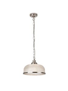 Ceiling Pendants - Searchlight Bistro II Pendant Satin Silver & Holophane Style Glass (1682SS)