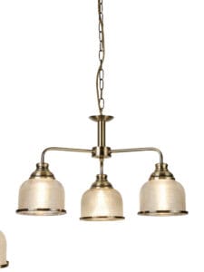 Ceiling Pendants - Searchlight Bistro II 3Lt PendantAntique Brass & Holophane Style Glass (1683-3AB)