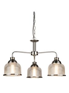 Ceiling Pendants - Searchlight Bistro II 3Lt Pendant Satin Silver & Holophane Style Glass (1683-3SS)