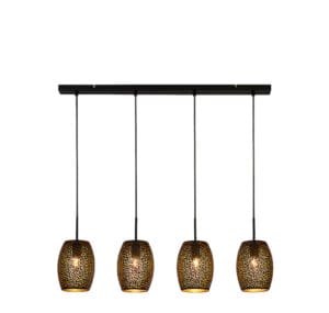 Ceiling Pendants - Searchlight Laser 4Lt Bar Pendant Black & Gold Laser Cut Metal (19231-4BGO)