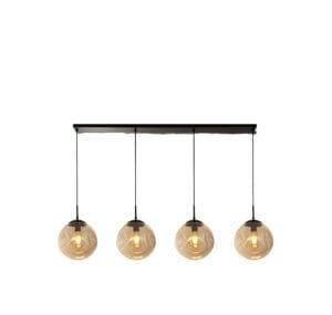 Ceiling Pendants - Searchlight Punch 4Lt Bar Pendant Black Metal & Champagne Punched Glass (22123-4BK)