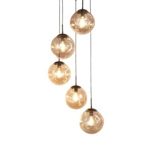 Ceiling Pendants - Searchlight Punch 5Lt MultiDrop Black Metal & Champagne Punched Glass (22123-5BK)