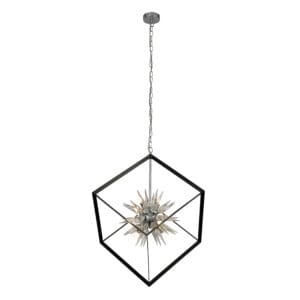 Ceiling Pendants - Searchlight Stellar 6Lt Pendant Black Metal & Crystal Glass (22606-1BK)