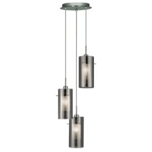 Ceiling Pendants - Searchlight Duo II 3Lt MultiDrop Pendant Satin Silver & Smoked Glass (2300-3SM)
