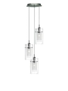 Ceiling Pendants - Searchlight Duo I 3Lt MultiDrop Pendant Chrome Metal & Double Glass (2300-3)