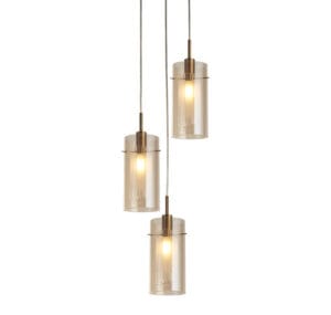 Ceiling Pendants - Searchlight Duo III 3Lt MultiDrop Bronze Metal & Champagne Glass (2303-3CP)