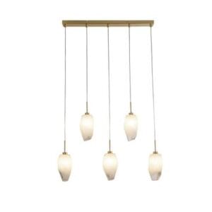 Ceiling Pendants - Searchlight Rocky 5Lt Bar Pendant Satin Brass Metal & Glass (23145-5SB)