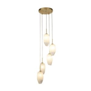 Ceiling Pendants - Searchlight Rocky 5Lt Multi Drop Pendant Satin Brass Metal & Glass (23146-5SB)