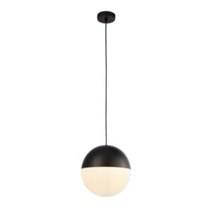 Ceiling Pendants - Searchlight Endor Pendant Black Metal & Opal Glass (24181BK)