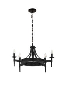 Ceiling Pendants - Searchlight Cartwheel II 5Lt Pendant Black Wrought Iron (2425-5BK)
