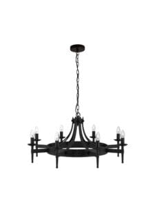 Ceiling Pendants - Searchlight Cartwheel II 8Lt Pendant Black Wrought Iron (2428-8BK)