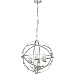 Ceiling Pendants - Searchlight Orbit 6Lt Pendant Satin Silver Metal (2476-6SS)