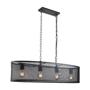 Ceiling Pendants - Searchlight Fishnet 4Lt Oval Pendant Matt Black Metal & Mesh Shade (2484-4BK)