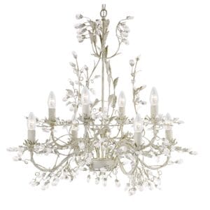 Ceiling Pendants - Searchlight Alamandite 8Lt Pendant Cream & Gold Metal & Glass Drops (2498-8CR)