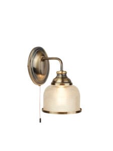 Wall Lighting - Searchlight Bistro II Wall Light Antique Brass & Holophane Style Glass (2671-1AB)
