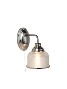 Wall Lighting - Searchlight Bistro II Wall Light Satin Silver & Holophane Style Glass (2671-1SS)