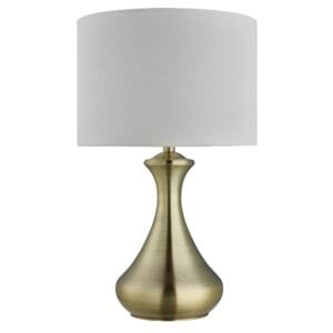Table Lamps - Searchlight Touch Table Lamp Antique Brass Metal & Ivory Fabric Shade (2750AB)