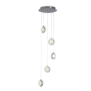 Ceiling Pendants - Searchlight Quartz 5Lt Ceiling Pendant Chrome & Bubble Glass (28701-5CC)