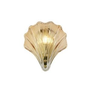 Wall Lighting - Searchlight Shell 1Lt Wall Light Satin Brass Metal & Amber Glass IP44 (28980SB)